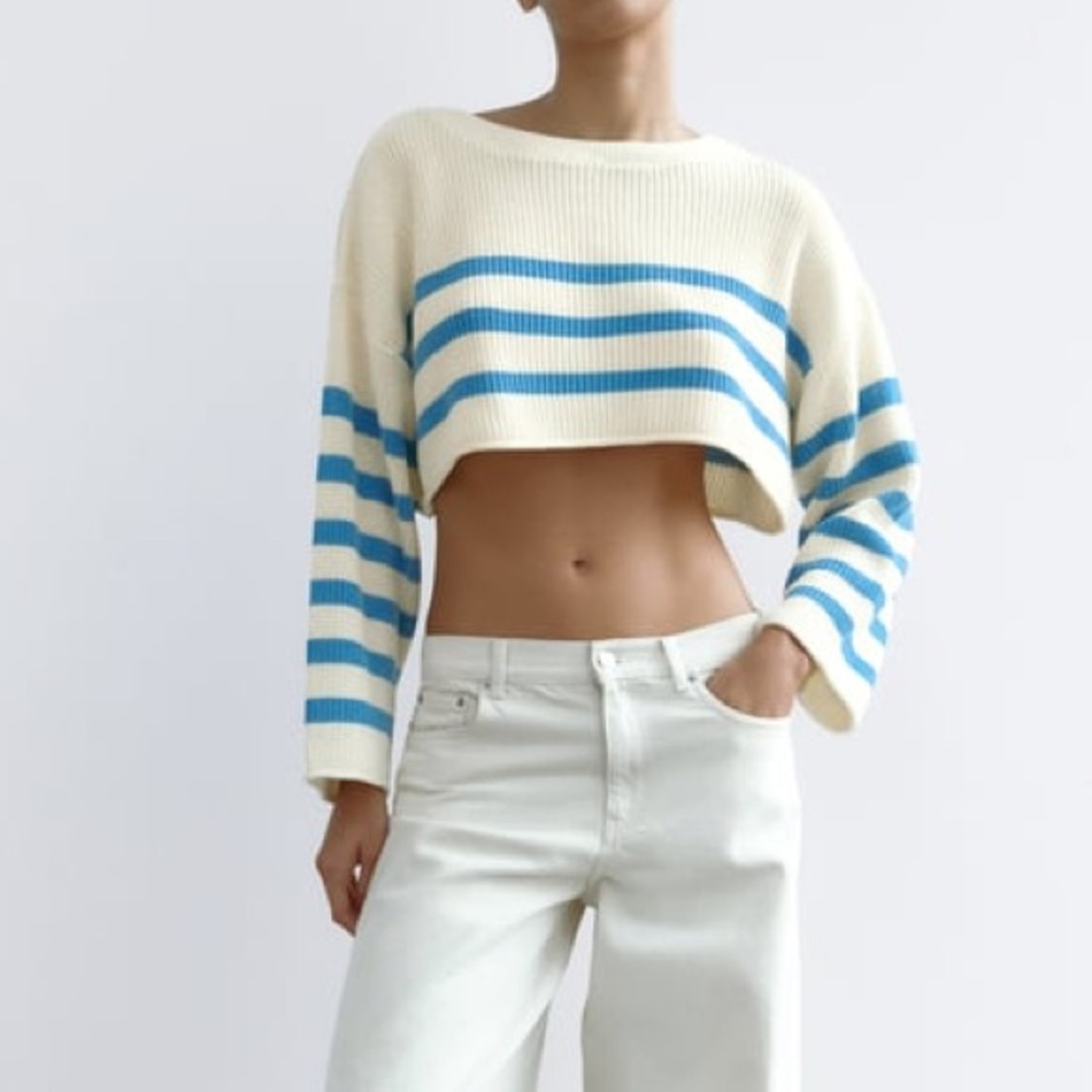 Striped Cropped Knit Sweater